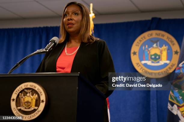 August 03: New York Attorney General Letitia James presents the findings of an independent investigation into accusations by multiple women that New...