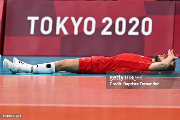 Pawel ZATORSKI of Poland appears dejected after the Tokyo 2020 Olympic Games Men's Quarter-Final Volleyball match between France and Poland at Ariake...