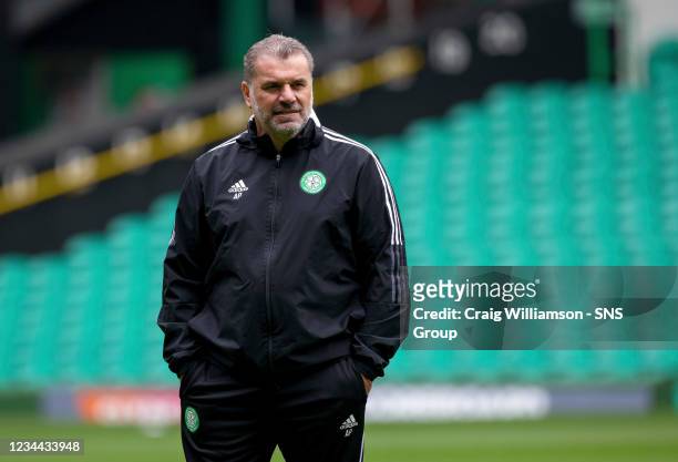 Ange Postecoglu during a Celtic training session at Celtic Park, on August 03 in Glasgow, Scotland.