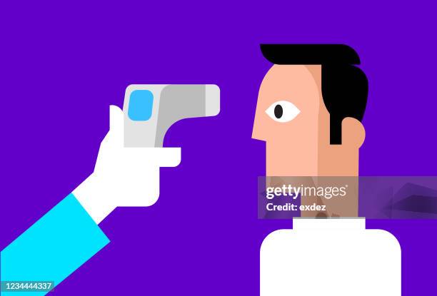 fever check - forehead temperature stock illustrations