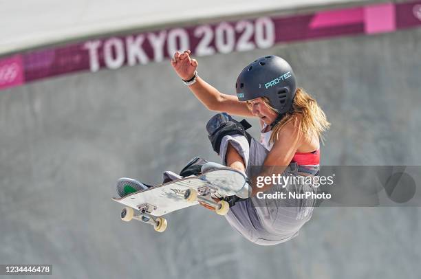 Sky Brown from Great Britain during women's park skateboard at the Olympics at Ariake Urban Park, Tokyo, Japan on August 4, 2021.