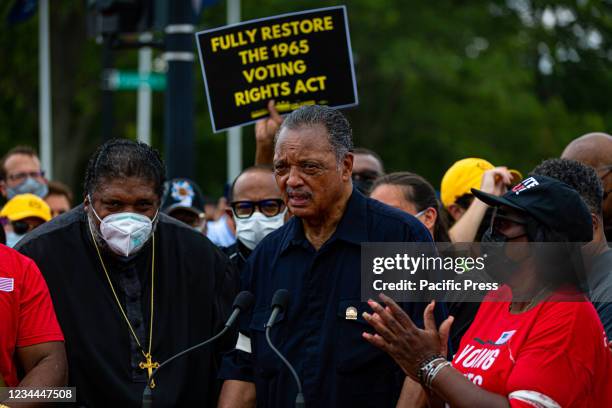 The Reverend Jesse Jackson speaks prior to the march toward the Capitol building. The Poor People's Campaign rallied and marched in Washington DC,...