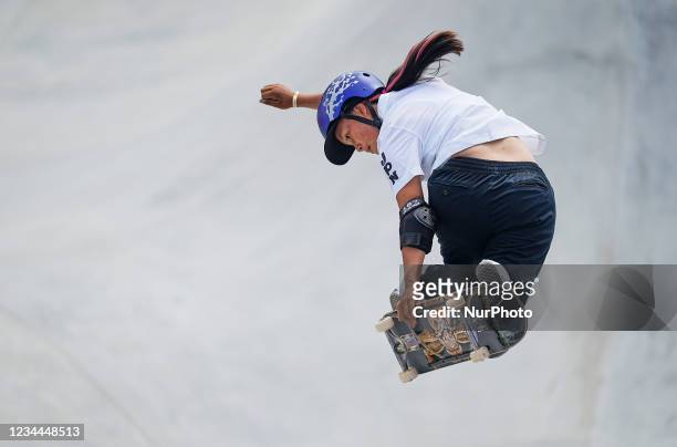 Sakura Yosozumi during women's park skateboard at the Olympics at Ariake Urban Park, Tokyo, Japan on August 4, 2021.