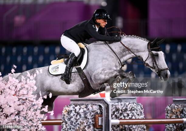 Tokyo , Japan - 4 August 2021; Daniel Meech of New Zealand riding Cinca 3 during the jumping individual final at the Equestrian Park during the 2020...