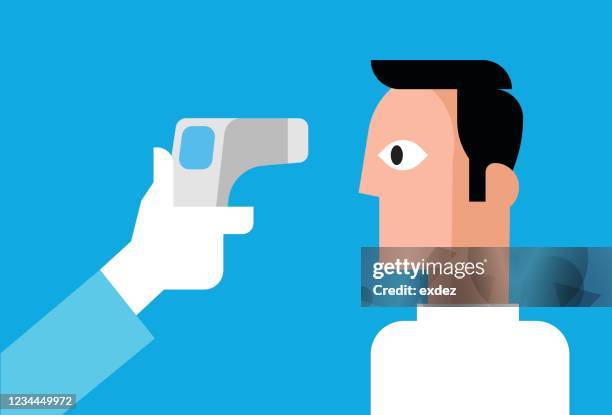 fever check - forehead temperature stock illustrations