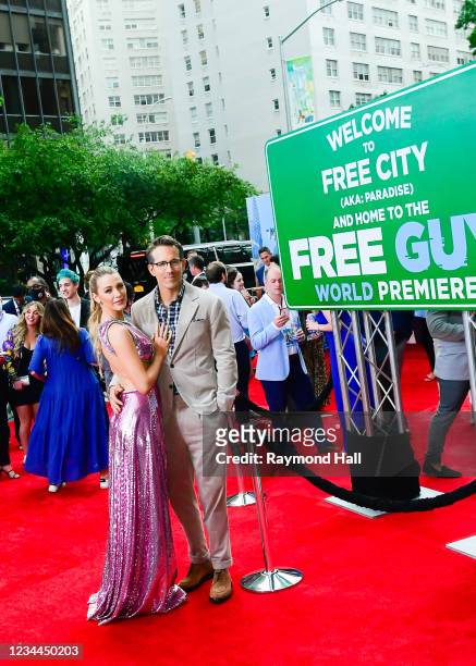 Blake Lively and Ryan Reynolds attend the "Free Guy" New York Premiere at AMC Lincoln Square Theater on August 3, 2021 in New York City.