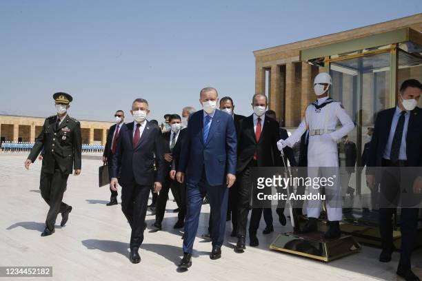 President of Turkey, Recep Tayyip Erdogan visits Anitkabir, the mausoleum of Turkish Republic's Founder Mustafa Kemal Ataturk, with members of...