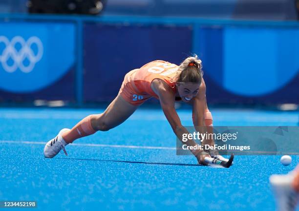 Hollie Pearne-Webb of Netherlands controls the ball in the Women's Semifinal Hockey match between Netherlands and Great Britain on day twelve of the...