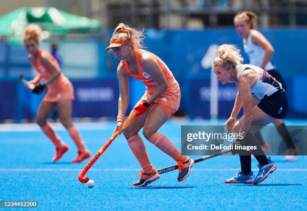 Laurien Leurink of Netherlands controls the ball in the Women's Semifinal Hockey match between Netherlands and Great Britain on day twelve of the...