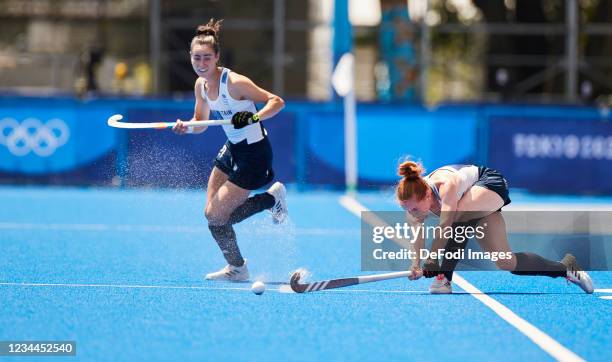 Laura Unsworth of Great Britain controls the ball in the Women's Semifinal Hockey match between Netherlands and Great Britain on day twelve of the...