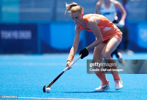 Caia van Maasakker of Netherlands controls the ball in the Women's Semifinal Hockey match between Netherlands and Great Britain on day twelve of the...