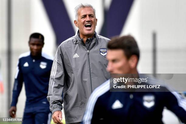 Girondins de Bordeaux's newly appointed Bosnian-Swiss headcoach Vladimir Petkovic conducts a training session at the club's training ground in Le...