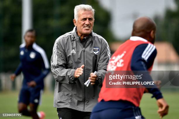Girondins de Bordeaux's newly appointed Bosnian-Swiss headcoach Vladimir Petkovic conducts a training session at the club's training ground in Le...