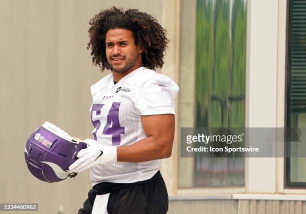 Minnesota Vikings linebacker Eric Kendricks takes the field during training camp at Twin Cities Orthopedics Performance Center in Eagan, MN on July...