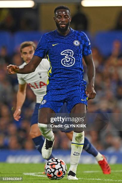 Chelsea's French midfielder Tiemoue Bakayoko runs with the ball during the pre-season friendly football match between Chelsea and Tottenham Hotspur...