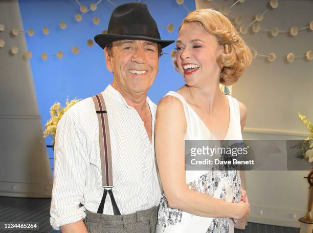 Robert Lindsay and Sutton Foster pose backstage during the press night performance of "Anything Goes" at The Barbican on August 4, 2021 in London,...