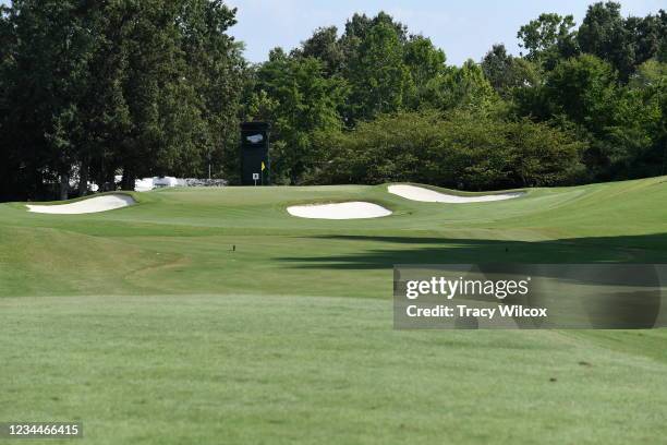 View of the eighth green prior to the World Golf Championships-FedEx St. Jude Invitational at TPC Southwind on August 4, 2021 in Memphis, Tennessee.