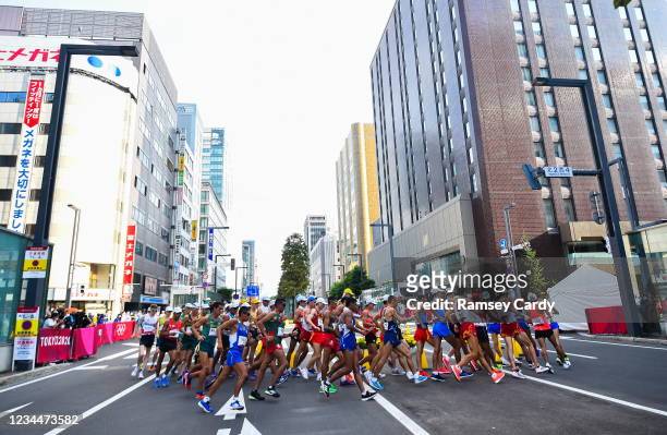 Hokkaido , Japan - 5 August 2021; A general view of the men's 20 kilometre walk final at Sapporo Odori Park on day 13 during the 2020 Tokyo Summer...