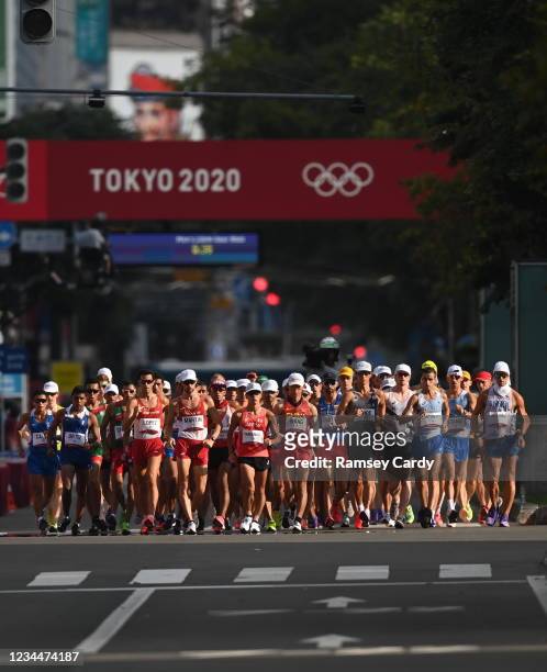 Hokkaido , Japan - 5 August 2021; A general view of the men's 20 kilometre walk final at Sapporo Odori Park on day 13 during the 2020 Tokyo Summer...