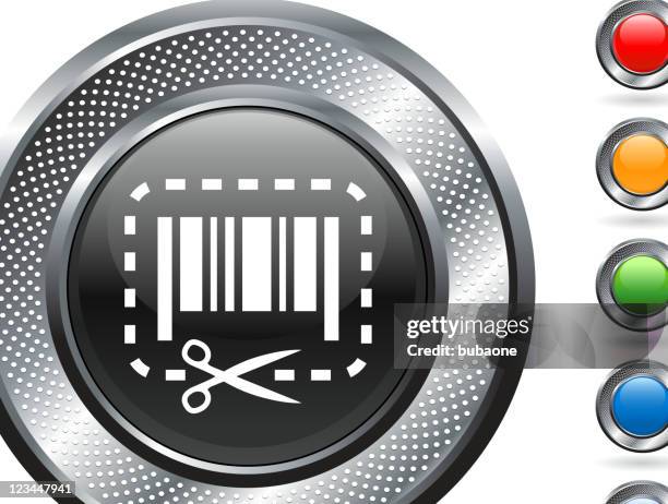 shopping coupon royalty free vector art on metallic button - scissors cut circle stock illustrations