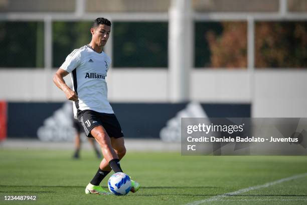 Juventus player Cristiano Ronaldo during an afternoon training session at JTC on August 5, 2021 in Turin, Italy.