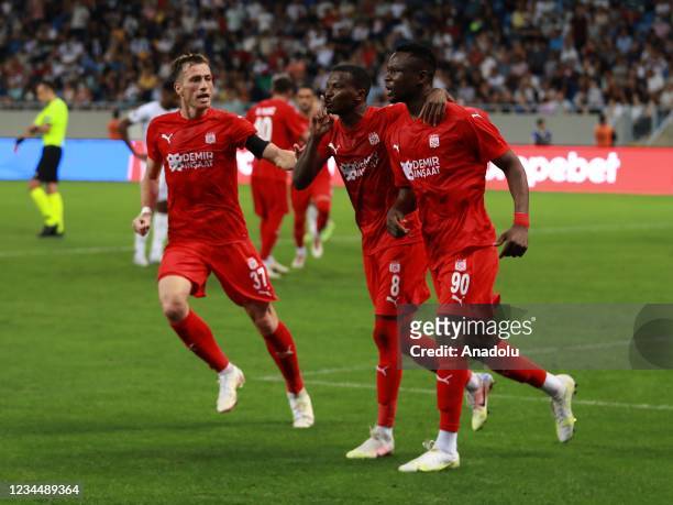 Players of Demir Grup Sivasspor celebrate after scoring a goal during UEFA Europa Conference League third qualifying round soccer match between...