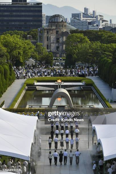 Ceremony is held at the Peace Memorial Park in Hiroshima, western Japan, on Aug. 6 the 76th anniversary of the U.S. Atomic bombing of the city.