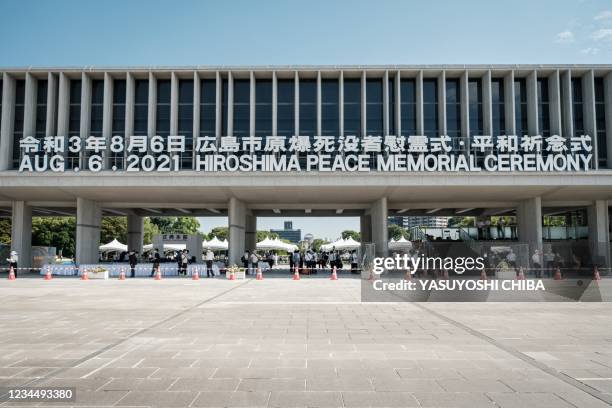 The general view shows the Hiroshima Peace Memorial Park in Hiroshima on August 6 following the annual ceremony to remember the victims on the 76th...