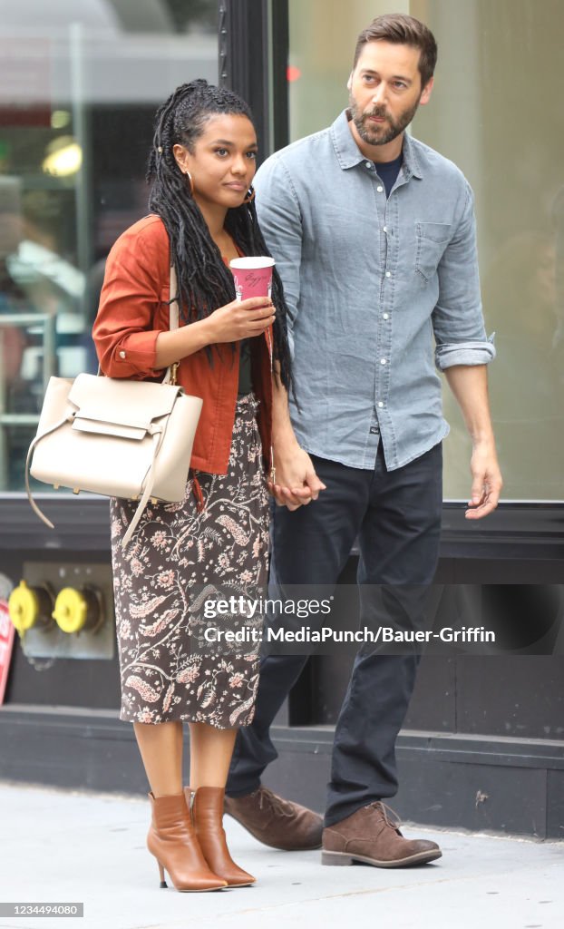 Freema Agyeman and Ryan Eggold are seen on the set of "New Amsterdam