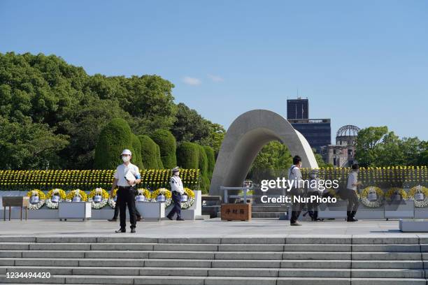 Commemoration is held in Hiroshima Peace Memorial Park on August 6, 2021 in Hiroshima, Japan. Hiroshima marks the 76th anniversary of the atomic...