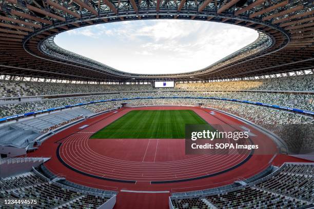 View of Japanese architect Kengo Kuma's National Stadium in Shinjuku, the centerpiece of Tokyo's Olympic and Paralympic facilities. The New National...