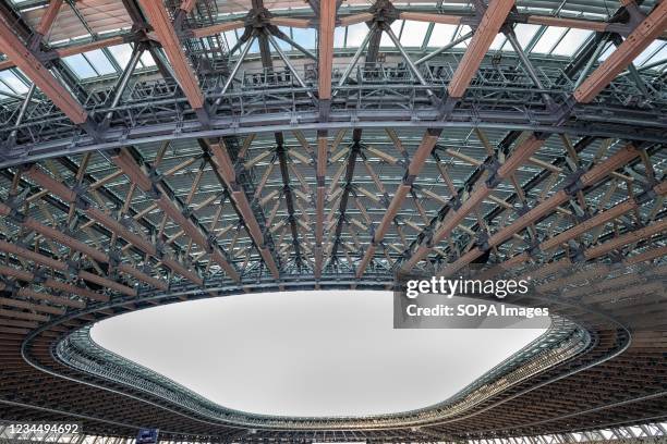 View of Japanese architect Kengo Kuma's National Stadium in Shinjuku, the centerpiece of Tokyo's Olympic and Paralympic facilities. The New National...