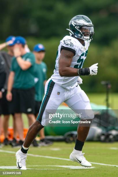 Philadelphia Eagles linebacker Davion Taylor during Philadelphia Eagles training camp on August 3, 2021 at Novacare Complex in Philadelphia, PA