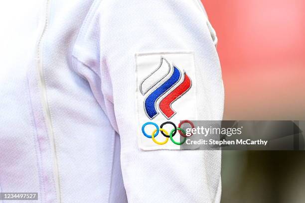 Tokyo , Japan - 6 August 2021; A detailed view of the Russia Russia Olympic Committee logo during the women's individual fencing bonus at Tokyo...