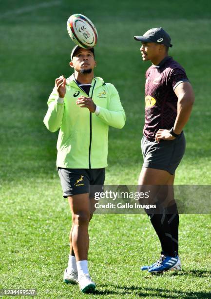 Elton Jantjies during the South African men's national rugby team captains run at Cape Town Stadium on August 06, 2021 in Cape Town, South Africa.