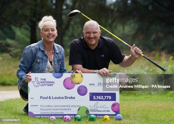 Paul and Louise Drake celebrating their £5.16 million pound lottery win at Deer Park Golf and Country Club in Livingston, West Lothian. Paul and...