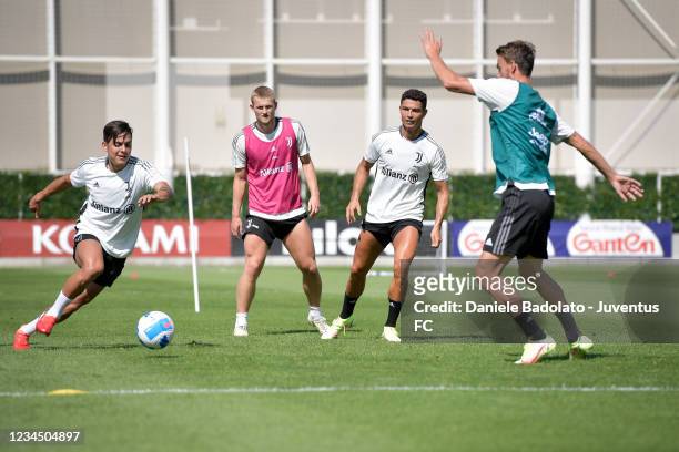 Juventus player Paulo Dybala in action during a morning training session at JTC on August 5, 2021 in Turin, Italy.