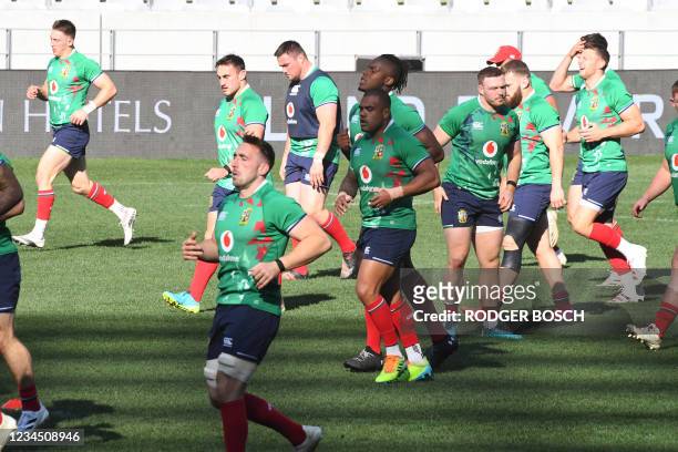 Players in the British & Irish Lions rugby team take part in the Captains Run training session the day before the third of three rugby test matches...