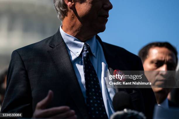 Sen. Jeff Merkley speaks at a news conference on Voting Rights with Texas Democratic State Legislators on the anniversary of the signing of the...