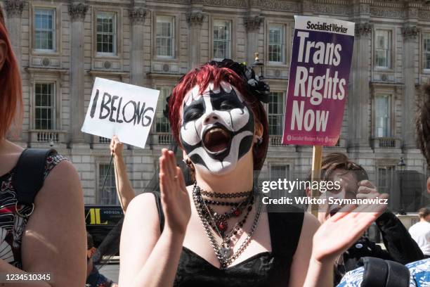 Transgender people and their supporters protest outside Downing Street calling on the UK government to urgently reform the Gender Recognition Act on...