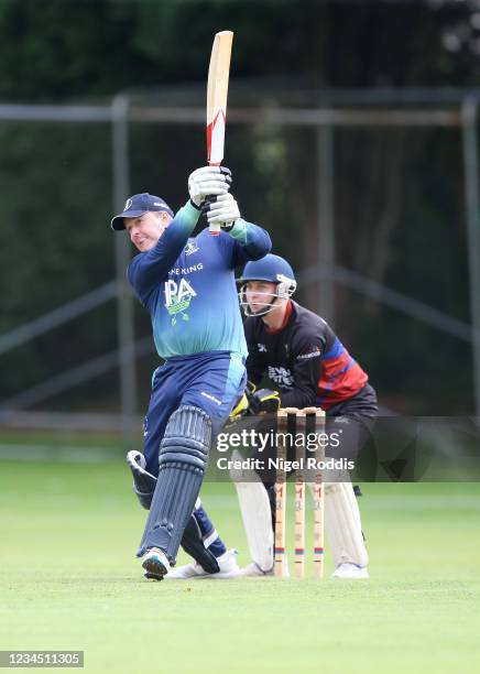 Graeme Swann in action during the Monton CC Legends 8-a-side Tournament on August 6, 2021 in Manchester, England.