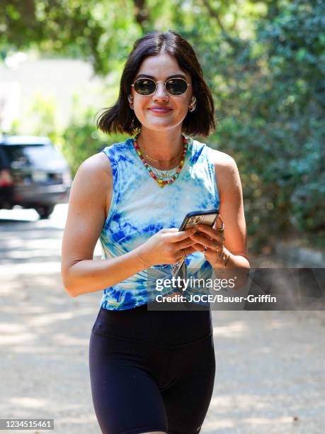 Lucy Hale is seen on August 06, 2021 in Los Angeles, California.