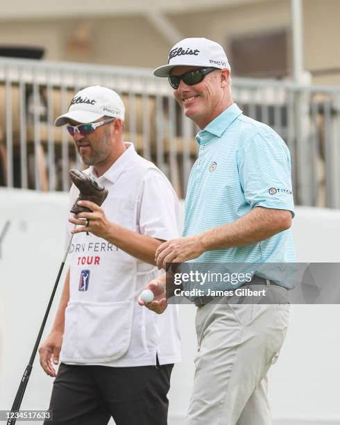 Tad Ridings looks on from the 18th green during the second round of the Utah Championship presented by Zions Bank at Oakridge Country Club on August...