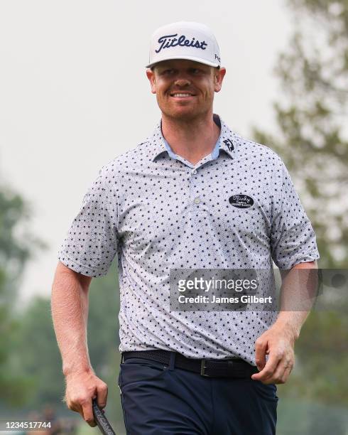Patrick Fishburn looks on from the 18th green during the second round of the Utah Championship presented by Zions Bank at Oakridge Country Club on...