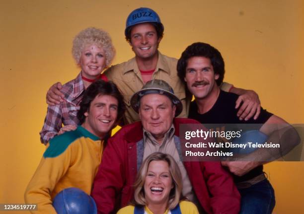 Sue Ane Langdon, Douglas Barr, Tim Rossovich, Philip Brown, Dolph Sweet, Susan Bruckner promotional photo for the ABC tv series 'When the Whistle...