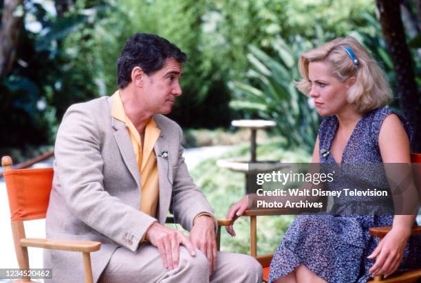 Los Angeles, CA Catherine Hicks being interviewed by Regis Philbin on the ABC tv special 'P.I.P.'s'.