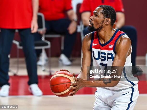 Tokyo , Japan - 7 August 2021; Kevin Durant of USA during the men's gold medal match between the USA and France at the Saitama Super Arena during the...