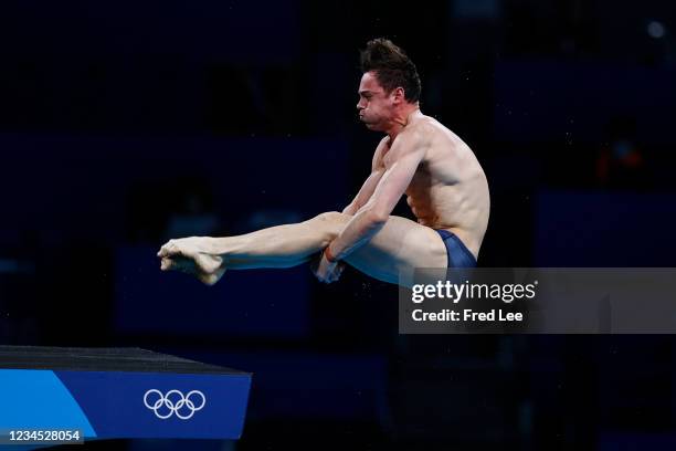 Thomas Daley of Team Great Britain competes in the Men's 10m Platform Final on day fifteen of the Tokyo 2020 Olympic Games at Tokyo Aquatics Centre...