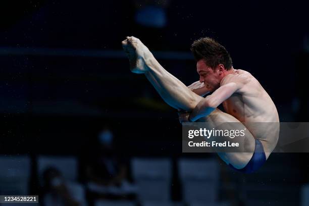 Thomas Daley of Team Great Britain competes in the Men's 10m Platform Final on day fifteen of the Tokyo 2020 Olympic Games at Tokyo Aquatics Centre...