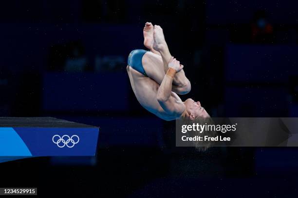 Cassiel Rousseau of Team Australia competes in the Men's 10m Platform Final on day fifteen of the Tokyo 2020 Olympic Games at Tokyo Aquatics Centre...